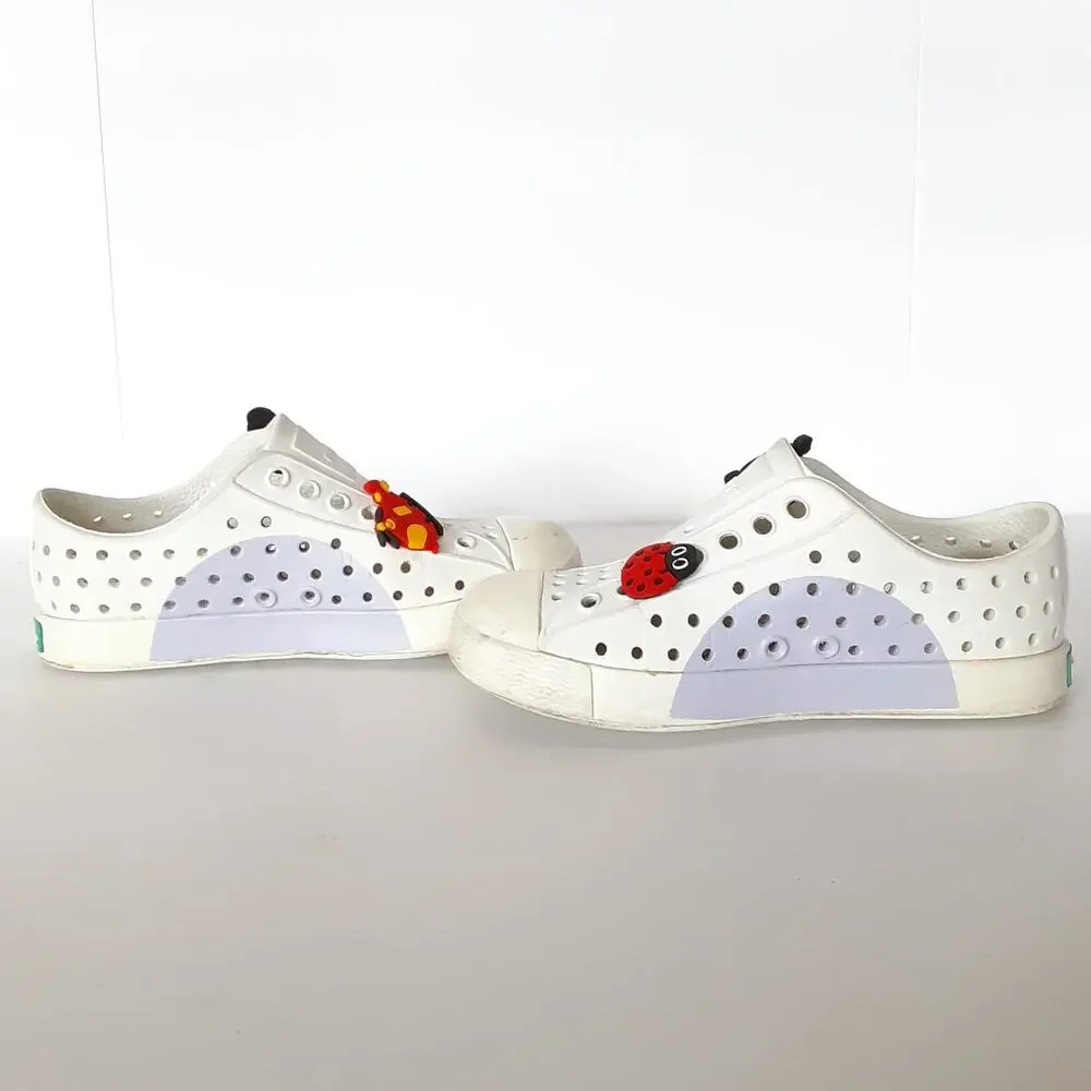 Native Jefferson Water Shoes Girls 10 White Purple Polka Dot Slip On Sneakers